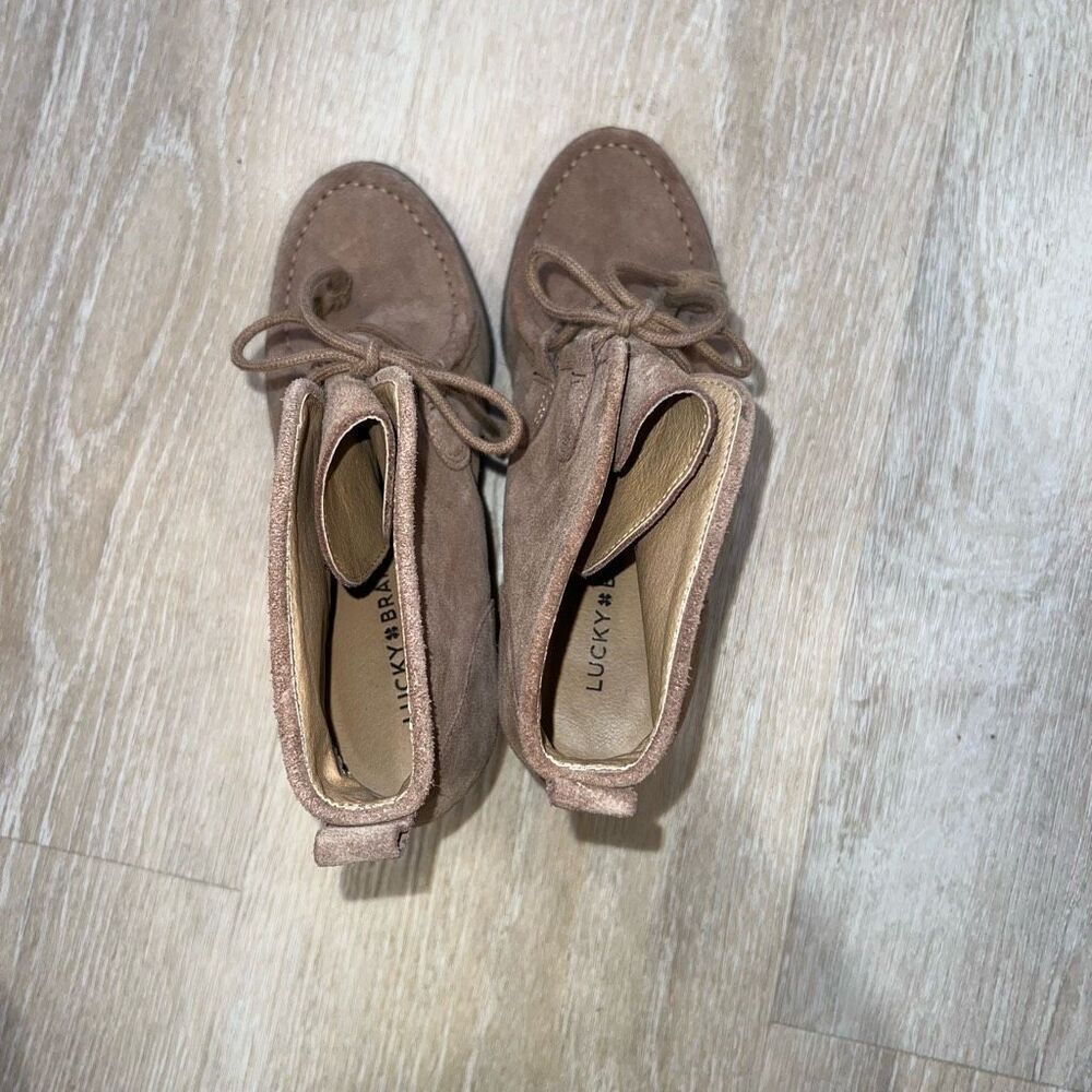 Lucky Brand Ysabel Wedge Bootie in Sesame, Leather Suede Lace up Women’s 9.5 - Picture 9 of 12